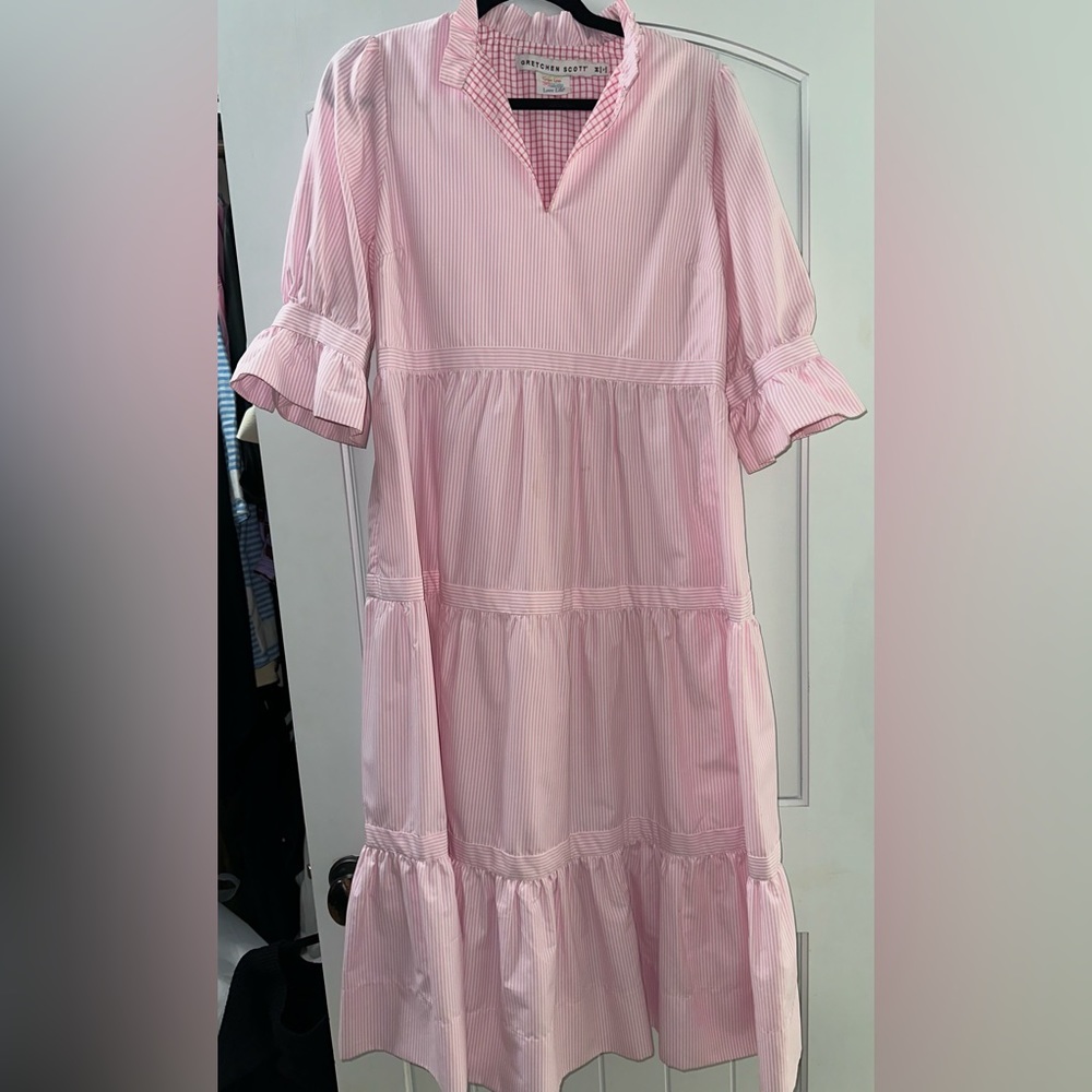 Gretchen Scott Stripe Ruffle Midi Dress - Pink - Size M